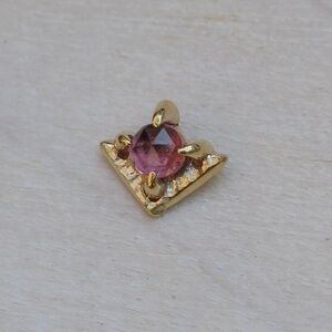 Threadless yellow gold arrow end w rose cut rhodolite garnet by Sacred Symbols